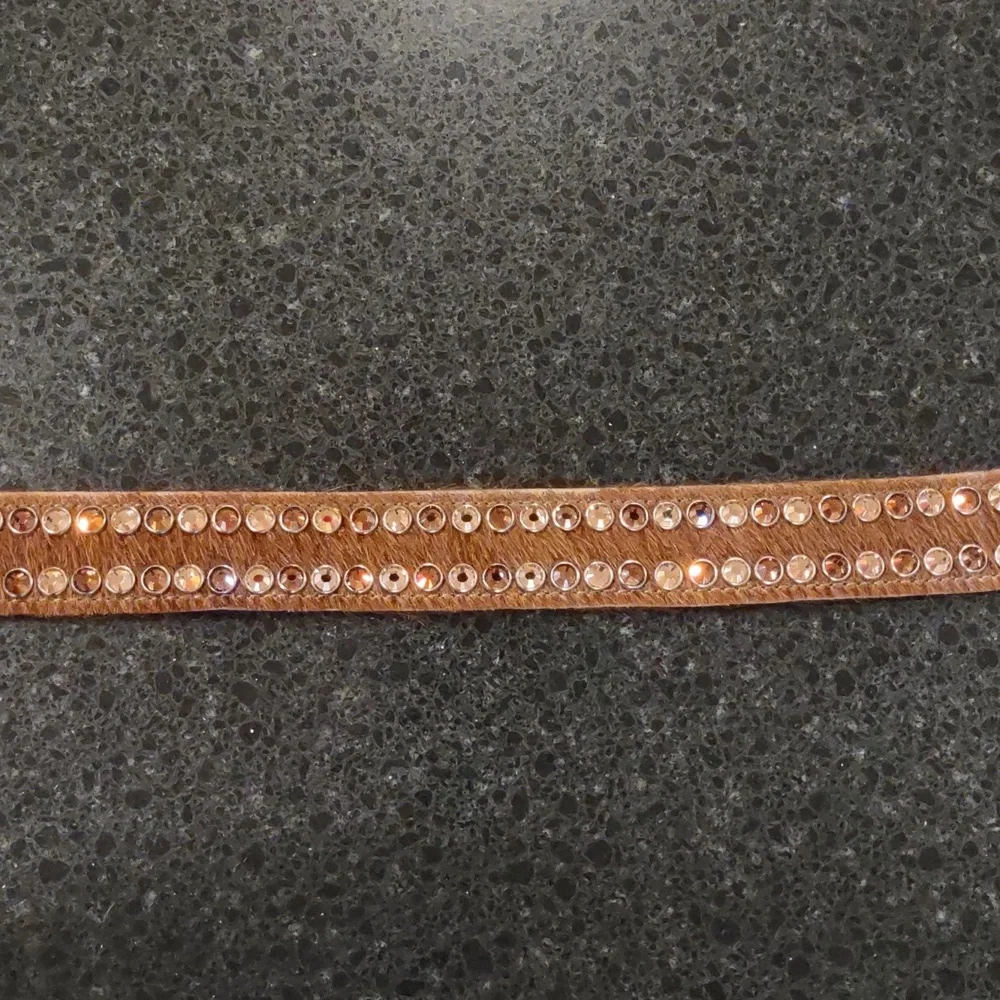 B.B. Simon | Crystal Embellished Brown Calf Hair Cowgirl Formal Western Belt